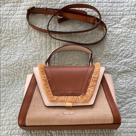 NWOT Nine West Crossbody Bag in Brown and Cream with Structured Design - Picture 1 of 8